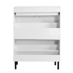 Modern Freestanding Shoe Cabinet With 2 Flip Drawers And Metal Legs: Stylish Storage Organizer For Entryway In White -Tahanbath white tahanbath pantry organizers z w40981153 31 1000