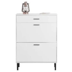 Modern Freestanding Shoe Cabinet With 2 Flip Drawers And Metal Legs: Stylish Storage Organizer For Entryway In White -Tahanbath white tahanbath pantry organizers z w40981153 fa 1000
