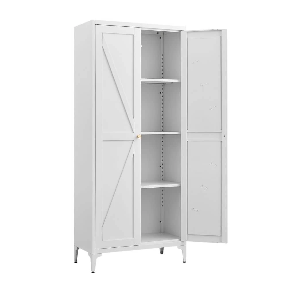 2-Door All-Steel Storage Cabinet Adjustable Shelves In White 5 2-Door All-Steel Storage Cabinet Adjustable Shelves In White - Image 5