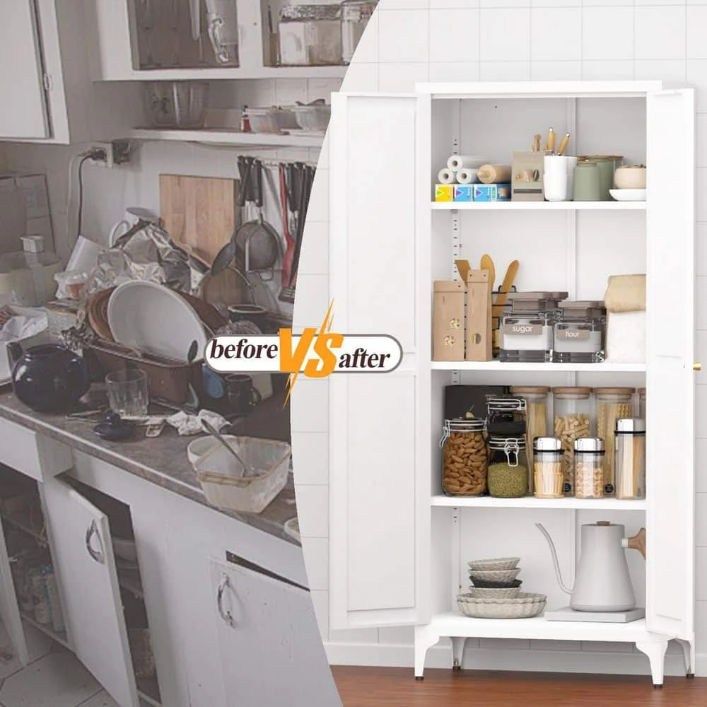 2-Door All-Steel Storage Cabinet Adjustable Shelves In White 7 2-Door All-Steel Storage Cabinet Adjustable Shelves In White - Image 7