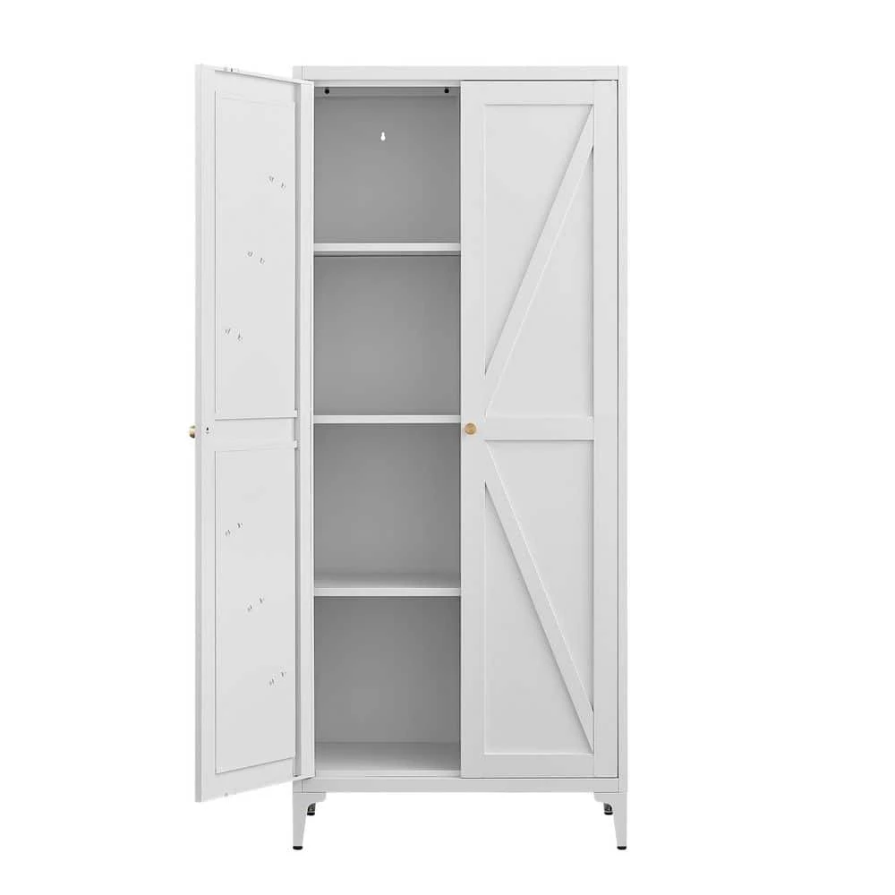 2-Door All-Steel Storage Cabinet Adjustable Shelves In White 2 2-Door All-Steel Storage Cabinet Adjustable Shelves In White - Image 2