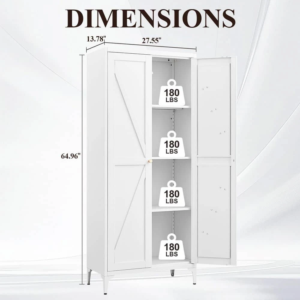 2-Door All-Steel Storage Cabinet Adjustable Shelves In White 6 2-Door All-Steel Storage Cabinet Adjustable Shelves In White - Image 6