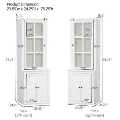 75.25 In. Tall White Freestanding Pantry Cabinet: Glass Door And Lattice Window -Tahanbath white tahanbath pantry organizers z w688134377 c3 1000
