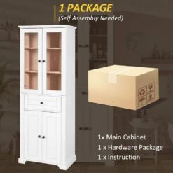 67.2 In Tall Bathroom Storage Cabinet With Tempered Glass Doors, Adjustable Shelves And Drawer In White -Tahanbath white tahanbath pantry organizers z w68882619 44 1000