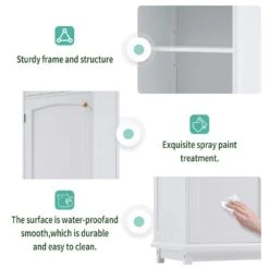 63 In.Tall Bathroom Storage Cabinet – Glass Doors, 2 Drawers, Adjustable Shelves In White -Tahanbath white tahanbath pantry organizers z w688p194052 c3 1000