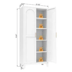 71 In. Metal Storage Cabinet: 2-Shapely Doors, Adjustable Shelves In White -Tahanbath white tahanbath pantry organizers z w716p168579 76 1000
