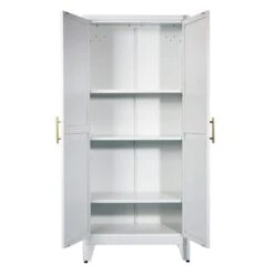 71 In. Metal Storage Cabinet: 2-Shapely Doors, Adjustable Shelves In White -Tahanbath white tahanbath pantry organizers z w716p168579 fa 1000