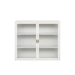 Modern Three-Door Glass Wall Cabinet With Three-Tier Storage In White