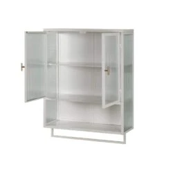 Modern 23.62" Two-Door Wall Cabinet With Glass Doors, Two-Tier Storage, Open Shelf & Towel Rack-Multiple Rooms In White -Tahanbath white tahanbath pantry organizers z w757119332 1f 1000