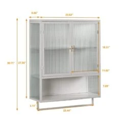 Modern 23.62" Two-Door Wall Cabinet With Glass Doors, Two-Tier Storage, Open Shelf & Towel Rack-Multiple Rooms In White -Tahanbath white tahanbath pantry organizers z w757119332 66 1000