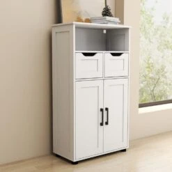 Farmhouse Storage Cabinet – Double Doors And Adjustable Shelves InWhite -Tahanbath white tahanbath pantry organizers z w757125770 44 1000