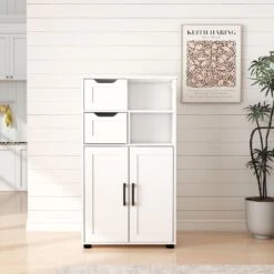 Farmhouse Storage Cabinet – Double Doors And Adjustable Shelves InWhite -Tahanbath white tahanbath pantry organizers z w757125770 4f 1000