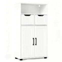Farmhouse Storage Cabinet – Double Doors And Adjustable Shelves InWhite