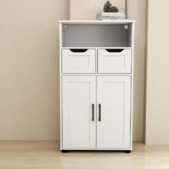 Farmhouse Storage Cabinet – Double Doors And Adjustable Shelves InWhite -Tahanbath white tahanbath pantry organizers z w757125770 66 1000