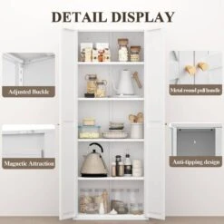 2-Door Metal Storage Cabinet: Adjustable Shelves, Tall Steel Design In White -Tahanbath white tahanbath pantry organizers z w75784352 31 1000
