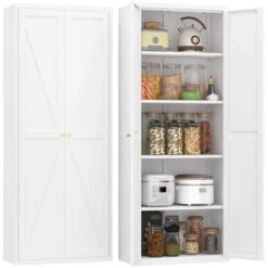 2-Door Metal Storage Cabinet: Adjustable Shelves, Tall Steel Design In White -Tahanbath white tahanbath pantry organizers z w75784352 44 1000
