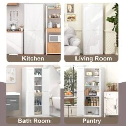 2-Door Metal Storage Cabinet: Adjustable Shelves, Tall Steel Design In White -Tahanbath white tahanbath pantry organizers z w75784352 4f 1000