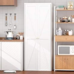 2-Door Metal Storage Cabinet: Adjustable Shelves, Tall Steel Design In White -Tahanbath white tahanbath pantry organizers z w75784352 fa 1000