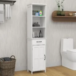 Floor Standing Cabinet With 1-Door And 1-Drawer In White -Tahanbath white tahanbath pantry organizers z w75784357 1f 1000