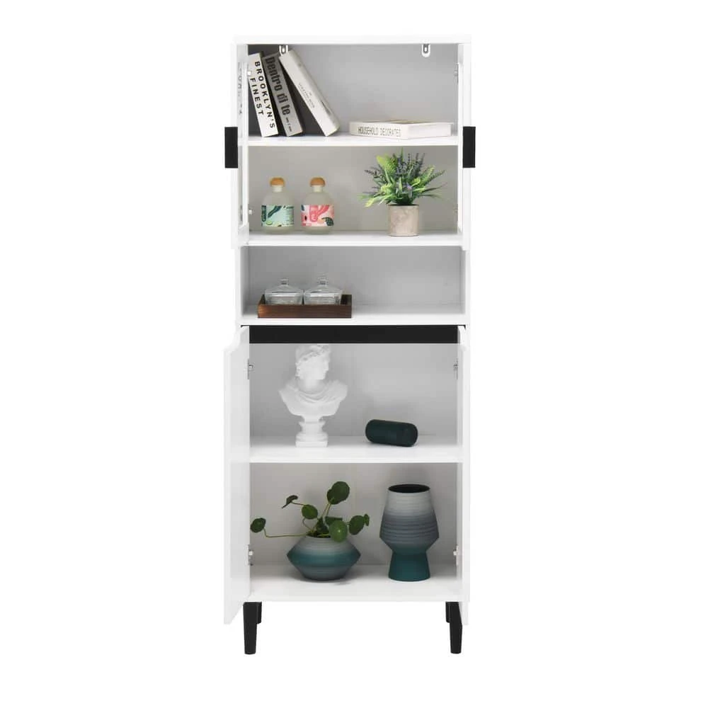 Tall Tempered Glass Door Bookcase: 4-Doors, Adjustable Shelves In White 5 Tall Tempered Glass Door Bookcase: 4-Doors, Adjustable Shelves In White - Image 5