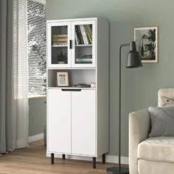 Tall Tempered Glass Door Bookcase: 4-Doors, Adjustable Shelves In White 11 Tall Tempered Glass Door Bookcase: 4-Doors, Adjustable Shelves In White -Tahanbath white tahanbath pantry organizers z w757p144008 4f 1000