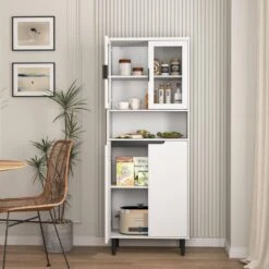 Tall Tempered Glass Door Bookcase: 4-Doors, Adjustable Shelves In White 15 Tall Tempered Glass Door Bookcase: 4-Doors, Adjustable Shelves In White -Tahanbath white tahanbath pantry organizers z w757p144008 76 1000