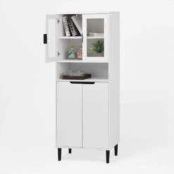 Tall Tempered Glass Door Bookcase: 4-Doors, Adjustable Shelves In White 10 Tall Tempered Glass Door Bookcase: 4-Doors, Adjustable Shelves In White -Tahanbath white tahanbath pantry organizers z w757p144008 c3 1000