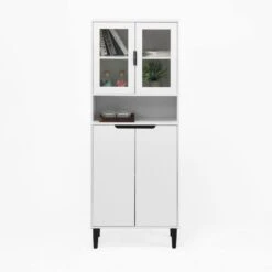 Tall Tempered Glass Door Bookcase: 4-Doors, Adjustable Shelves In White 14 Tall Tempered Glass Door Bookcase: 4-Doors, Adjustable Shelves In White -Tahanbath white tahanbath pantry organizers z w757p144008 fa 1000