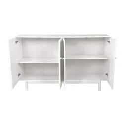 Functional Stylish 4-Door Intaglio Storage Cabinet With Pine Legs, Solid Wood Pulls And MDF In White -Tahanbath white tahanbath pantry organizers z w757p151917 44 1000