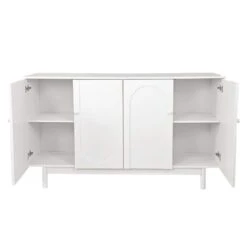 Functional Stylish 4-Door Intaglio Storage Cabinet With Pine Legs, Solid Wood Pulls And MDF In White -Tahanbath white tahanbath pantry organizers z w757p151917 76 1000