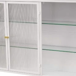 3-Door Arched Wall Mounted Glass Cabinets For Kitchen, Living Room And Bathroom (White) -Tahanbath white tahanbath pantry organizers z w757p221502 4f 1000