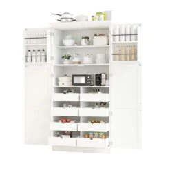 70.9 In. Kitchen Pantry: 4-Doors, 8-Trays, Adjustable Shelf InWhite -Tahanbath white tahanbath pantry organizers z wf315593aad 31 1000