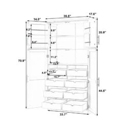70.9 In. Kitchen Pantry: 4-Doors, 8-Trays, Adjustable Shelf InWhite -Tahanbath white tahanbath pantry organizers z wf315593aad 4f 1000