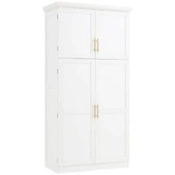 70.9 In. Kitchen Pantry: 4-Doors, 8-Trays, Adjustable Shelf InWhite