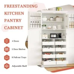 70.9 In. Kitchen Pantry: 4-Doors, 8-Trays, Adjustable Shelf InWhite -Tahanbath white tahanbath pantry organizers z wf315593aad fa 1000