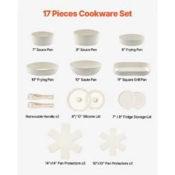 17-Piece Pots And Pans Set Stainless Steel Granite Nonstick Kitchen Cookware Induction White -Tahanbath white tahanbath pot pan sets z w2201p190850 c3 1000