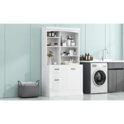39.30 In. D X 16.50 In. W × 70.90 In. H White Bathroom Storage Cabinet Pantry With Tilt-Out Hamper-Drawers -Tahanbath white tahanbath ready to assemble kitchen cabinets n725p278420k 1f 1000