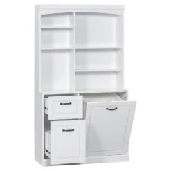 39.30 In. D X 16.50 In. W × 70.90 In. H White Bathroom Storage Cabinet Pantry With Tilt-Out Hamper-Drawers -Tahanbath white tahanbath ready to assemble kitchen cabinets n725p278420k 31 1000