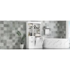 39.30 In. D X 16.50 In. W × 70.90 In. H White Bathroom Storage Cabinet Pantry With Tilt-Out Hamper-Drawers -Tahanbath white tahanbath ready to assemble kitchen cabinets n725p278420k 4f 1000