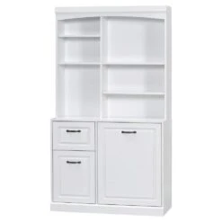 39.30 In. D X 16.50 In. W × 70.90 In. H White Bathroom Storage Cabinet Pantry With Tilt-Out Hamper-Drawers