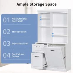 39.30 In. D X 16.50 In. W × 70.90 In. H White Bathroom Storage Cabinet Pantry With Tilt-Out Hamper-Drawers -Tahanbath white tahanbath ready to assemble kitchen cabinets n725p278420k 66 1000