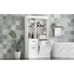 39.30 In. D X 16.50 In. W × 70.90 In. H White Bathroom Storage Cabinet Pantry With Tilt-Out Hamper-Drawers -Tahanbath white tahanbath ready to assemble kitchen cabinets n725p278420k fa 1000