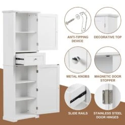 11.00 In.W X 22.00 In.D X 67.70 In. H Ready To Assemble Tall Bath Storage Cabinet, With Drawer And Shelf, White -Tahanbath white tahanbath ready to assemble kitchen cabinets z n725p206890k 44 1000