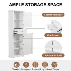 11.00 In.W X 22.00 In.D X 67.70 In. H Ready To Assemble Tall Bath Storage Cabinet, With Drawer And Shelf, White -Tahanbath white tahanbath ready to assemble kitchen cabinets z n725p206890k 4f 1000