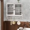 Vintage 24.8 In. Glass Double-Door Cabinet With 3 Tiers & Towel Rack-White Washed
